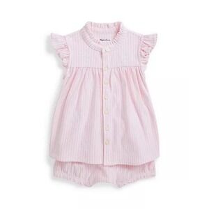 Ralph Lauren Baby Girls Pink White Stripe Tennis Bow Dress Bloomers Set 24M NWT